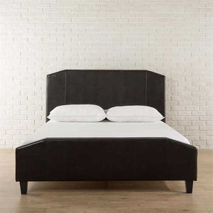 King size Espresso Faux Leather Upholstered Platform Bed with Headboard & Footboard