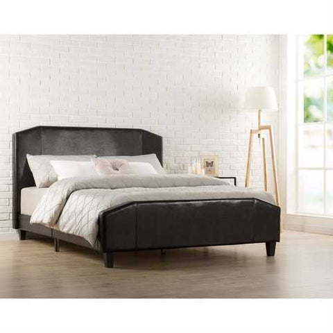 Image of King size Espresso Faux Leather Upholstered Platform Bed with Headboard & Footboard