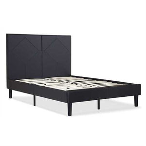 King size Black Fox Leather Upholstered Platform Bed Frame with 42-inch High Headboard