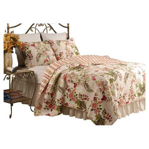 King size 3-Piece Cotton Quilt Set in Pink Beige Floral Butterflies