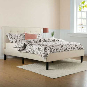 King size Taupe Beige Upholstered Platform Bed Frame with Headboard