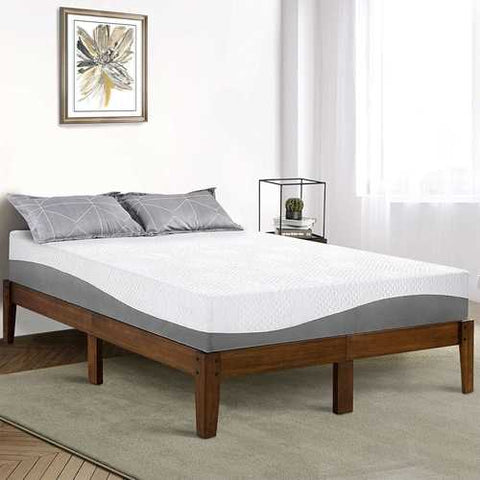 Image of King size Solid Wood Platform Bed Frame in Brown Natural Finish