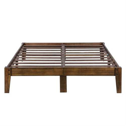 Image of King size Solid Wood Platform Bed Frame in Brown Natural Finish