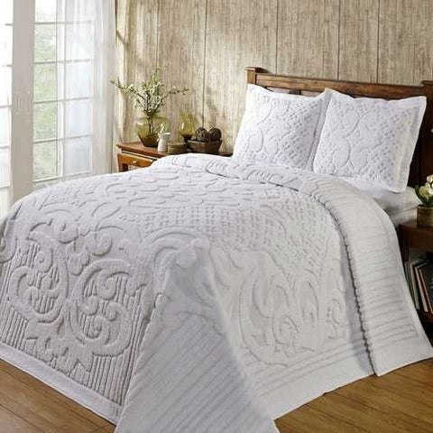 Image of King size 100-Percent Cotton Chenille Bedspread in White