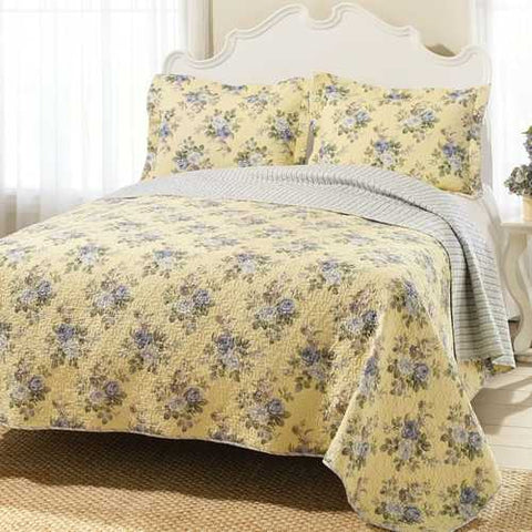 Image of King Yellow Blue Floral Lightweight Coverlet Set