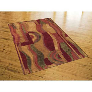 8' x 10' Abstract Area Rug with Red Wine Green and Yellow Colors