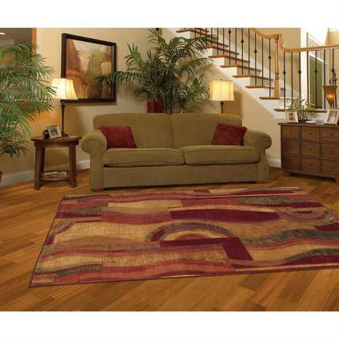 Image of 8' x 10' Abstract Area Rug with Red Wine Green and Yellow Colors