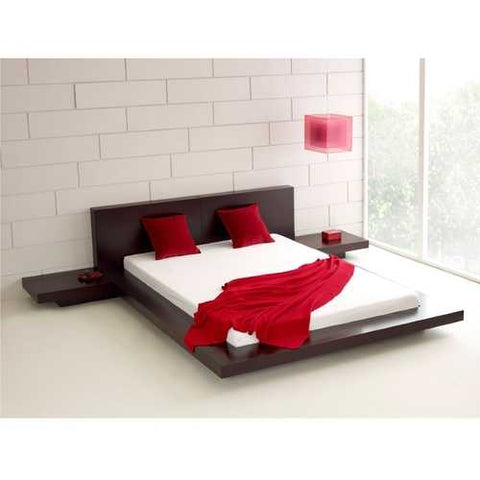 Image of King Modern Japanese Style Platform Bed with Headboard and 2 Nightstands in Espresso