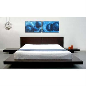 King Modern Japanese Style Platform Bed with Headboard and 2 Nightstands in Espresso