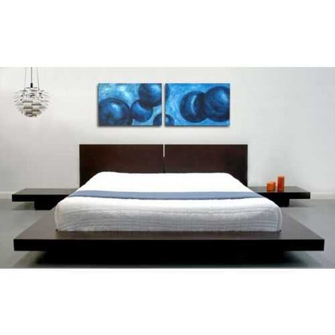 Image of King Modern Japanese Style Platform Bed with Headboard and 2 Nightstands in Espresso