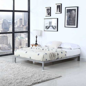 King Modern 8-inch Low Profile Platform Bed Frame in Silver Metal Finish