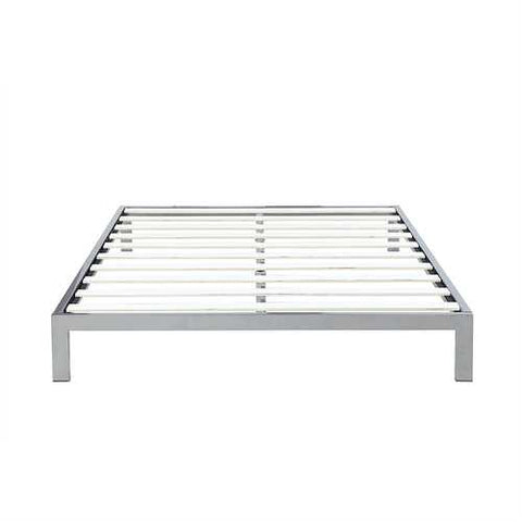 Image of King Modern 8-inch Low Profile Platform Bed Frame in Silver Metal Finish