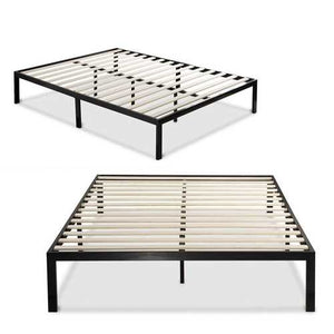 King size Modern Black Metal Platform Bed Frame with Wooden Slats