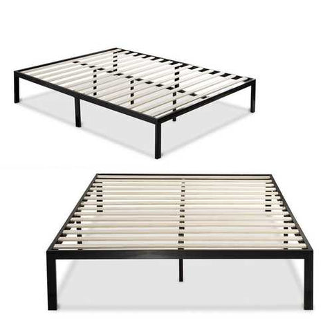 Image of King size Modern Black Metal Platform Bed Frame with Wooden Slats