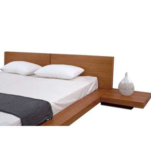 King size Modern Japanese Style Platform Bed with Headboard and 2 Nightstands in Oak