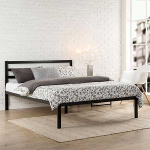 King Metal Platform Bed Frame with Headboard and Wood Slats