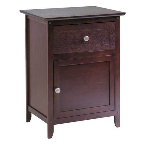 Image of Antique Walnut Wood Finish 1-Drawer Bedroom Nightstand End Table Cabinet