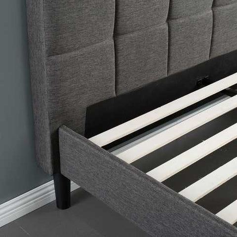 Image of King size Modern Dark Grey Upholstered Platform Bed Frame with Headboard