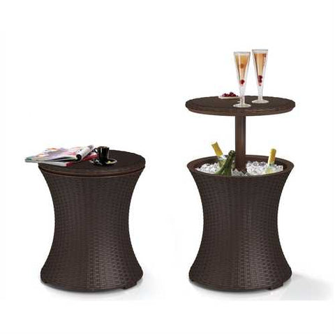 Image of Outdoor Patio Pool Cocktail Table Cooler Bar in Brown Wicker Resin