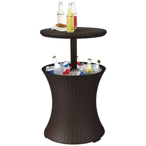 Image of Outdoor Patio Pool Cocktail Table Cooler Bar in Brown Wicker Resin