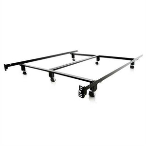 King size Heavy Duty Metal Bed Frame with Locking Rug Roller Casters Wheels