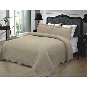 King size 3-Piece Quilted Bedspread Set 100% Cotton in Taupe