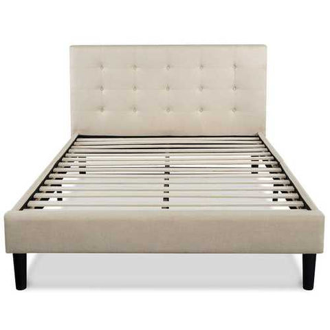 Image of King size Upholstered Platform Bed Frame with Button Tufted Headboard in Taupe