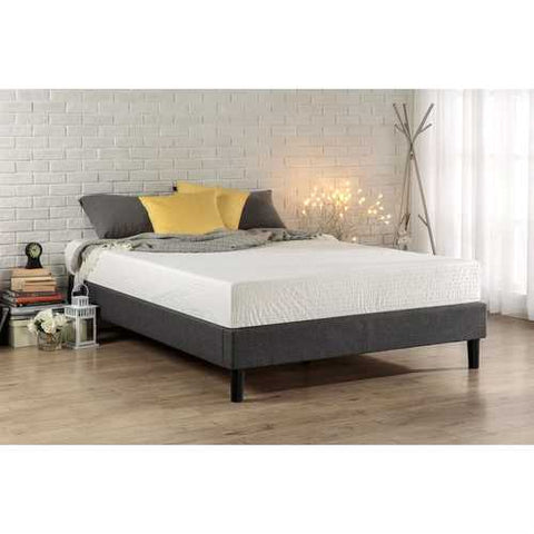 Image of King size Grey Upholstered Platform Bed Frame with Mid-Century Style Legs