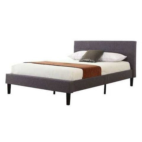 Image of King Grey Linen Upholstered Platform Bed with Tufted Padded Headboard