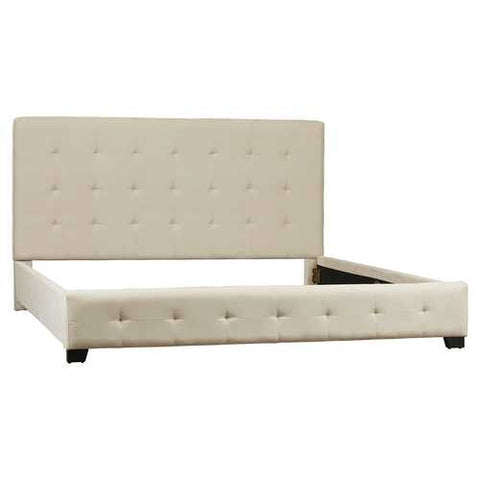 Image of King Taupe Fabric Upholstered Bed with Padded Tufted Headboard