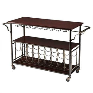 Wood Top Kitchen Island Wine Rack Cart with Storage Shelf