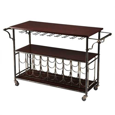 Image of Wood Top Kitchen Island Wine Rack Cart with Storage Shelf