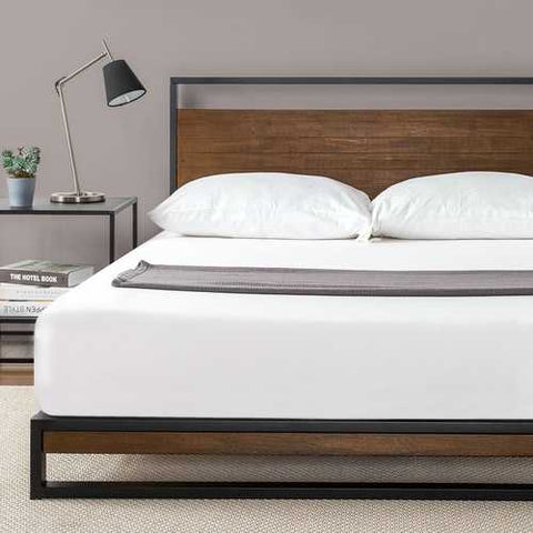 Image of King size Metal Wood Platform Bed Frame with Headboard