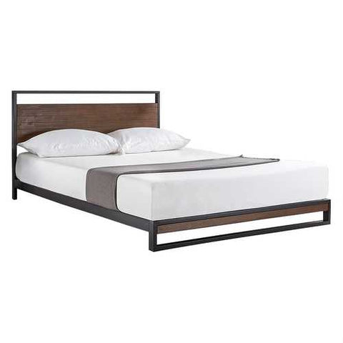 Image of King size Metal Wood Platform Bed Frame with Headboard