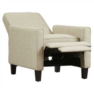 Club Chair Recliner Lounge in Light Beige Linen Upholstery