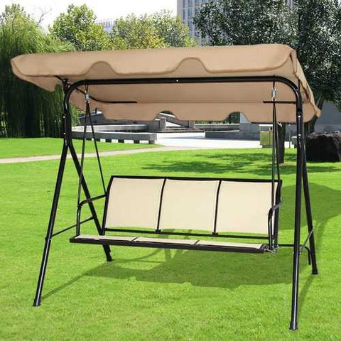 Image of Outdoor Porch Patio 3-Person Canopy Swing in Light Brown