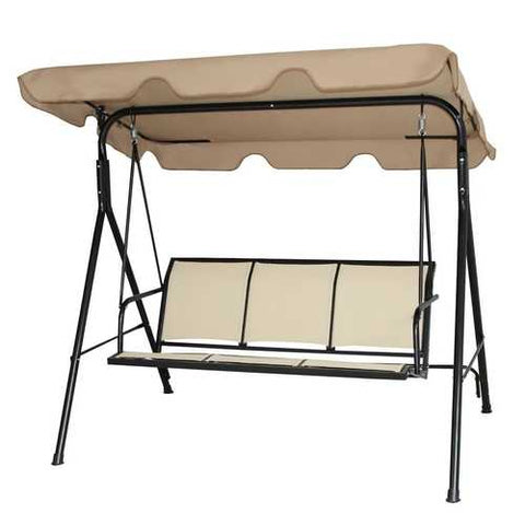 Image of Outdoor Porch Patio 3-Person Canopy Swing in Light Brown