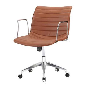 Light Brown Faux Leather Modern Mid-Century Style Mid-Back Office Chair with Arms