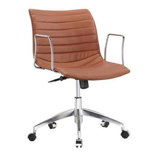 Light Brown Faux Leather Modern Mid-Century Style Mid-Back Office Chair with Arms