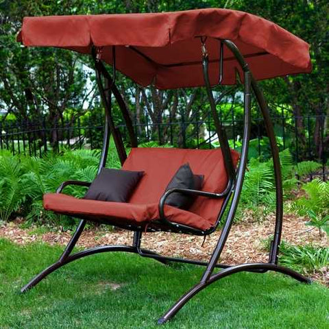 Image of 2-Seat Outdoor Porch Swing with Canopy in Terracotta Red