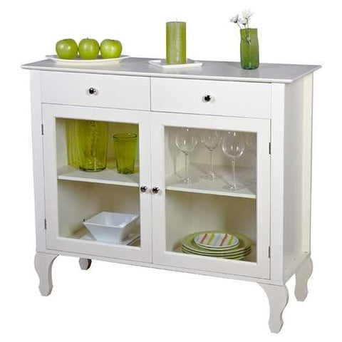 Image of Antique White Sideboard Buffet Console Table with Glass Doors