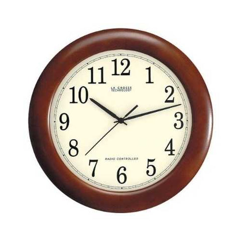 Image of 12.5-inch Atomic Analog Wall Clock with Wood Finish Frame