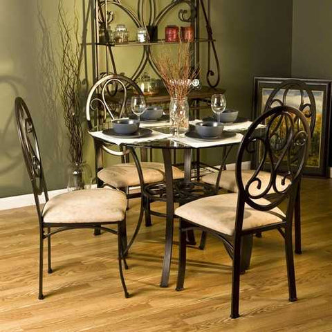 Image of Dark Chocolate Metal Dining Table with Clear Round Glass Tabletop