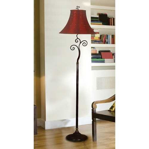 Image of Contemporary 61-inch Tall Floor Lamp with Red and Gold Bell Shade