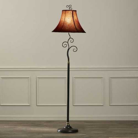 Image of Contemporary 61-inch Tall Floor Lamp with Red and Gold Bell Shade