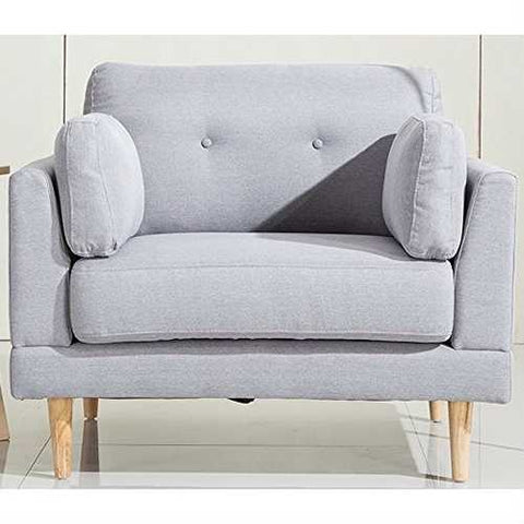 Image of Modern Light Grey Linen Upholstered Armchair with Mid-Century Style Wood Legs