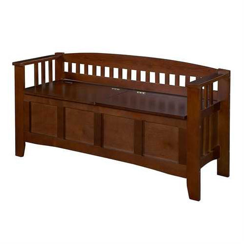 Image of Split Seat Storage Accent Bench in Walnut Wood Finish