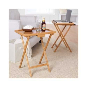 Set of 2 Bamboo Wood TV Table Snack Coffee Tables in Natural