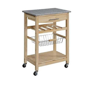 Granite Top Kitchen Island Cart in Natural Wood Finish