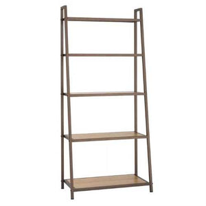 Steel Frame 5-Shelf Leaning Shelving Unit Bookcase with Bamboo Shelves